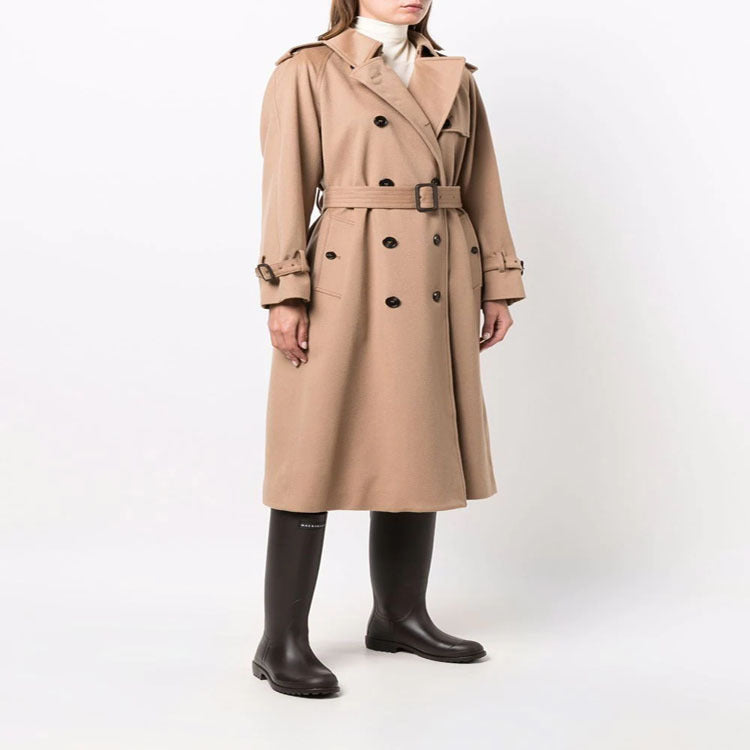 Damen Midilanger Wollmix-Trenchcoat im Tailoring mit Doppelreihe, Taillengürtel und Epauletten Shop Nory