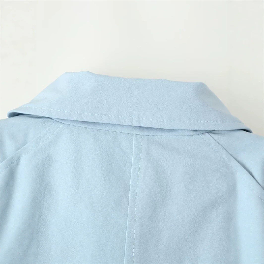 Damen langer taillierter Trenchcoat mit Bindegürtel und Hemdkragen Shop Nory