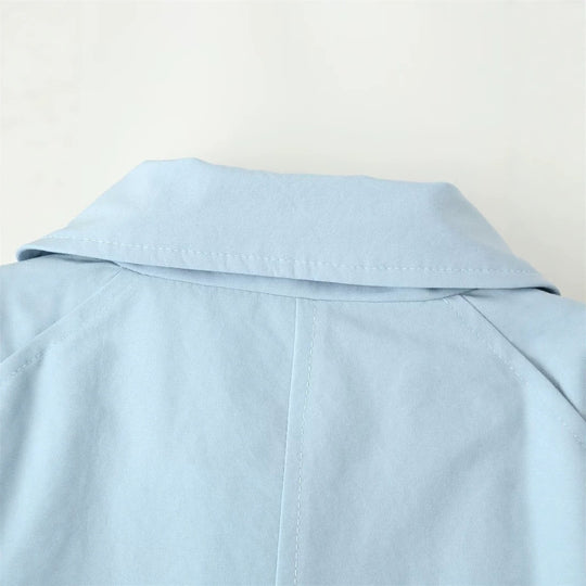 Damen langer taillierter Trenchcoat mit Bindegürtel und Hemdkragen Shop Nory
