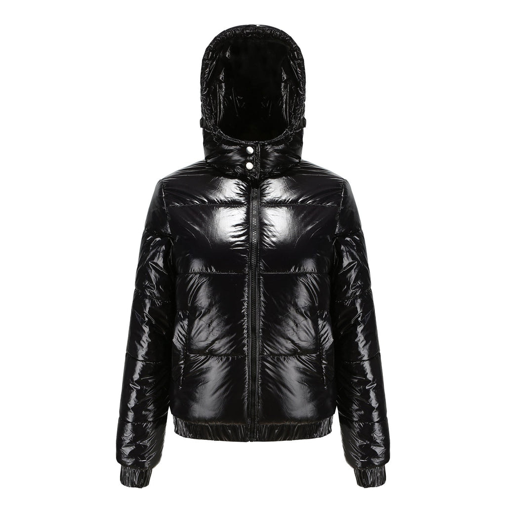 Damen glänzende Winterjacke mit Kapuze – Wasserabweisend & Wärmeisoliert – ShopNory