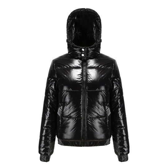 Damen glänzende Winterjacke mit Kapuze – Wasserabweisend & Wärmeisoliert – ShopNory