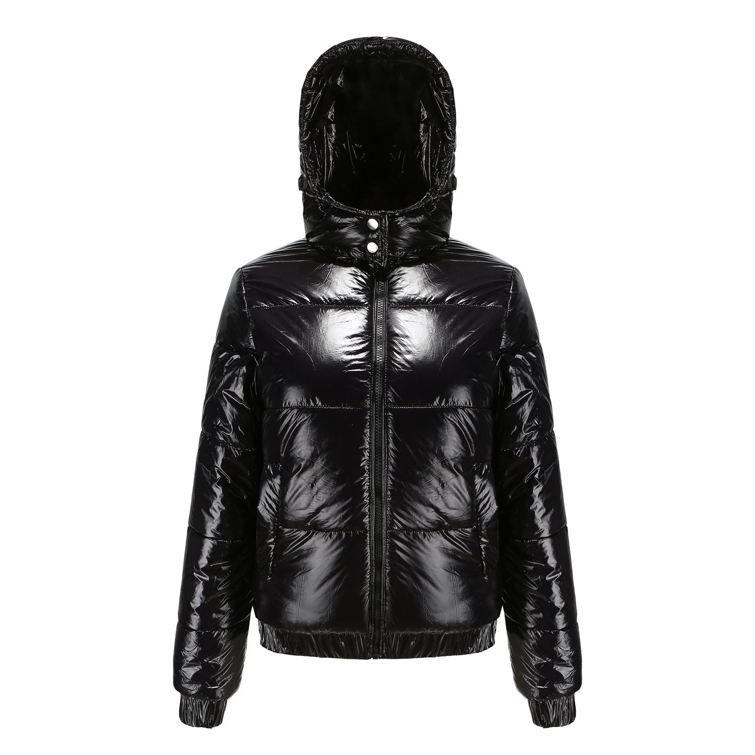 Damen Hochglänzende Steppjacke mit abnehmbarer Kapuze ShopNory