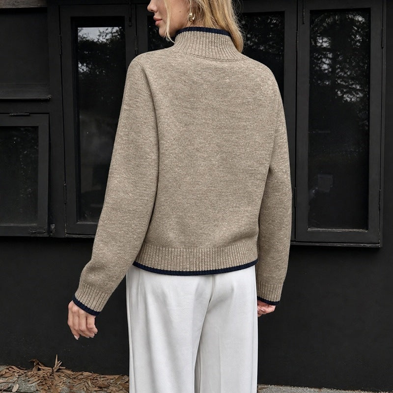 Damen Kaschmir-Optik Stehkragenpullover mit kontrastierten Bündchen Shop Nory