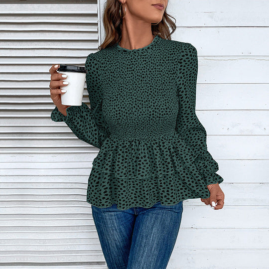 Damen Gesmokte Volant-Bluse mit Rüschen-Taille und langen Ärmeln Shop Nory