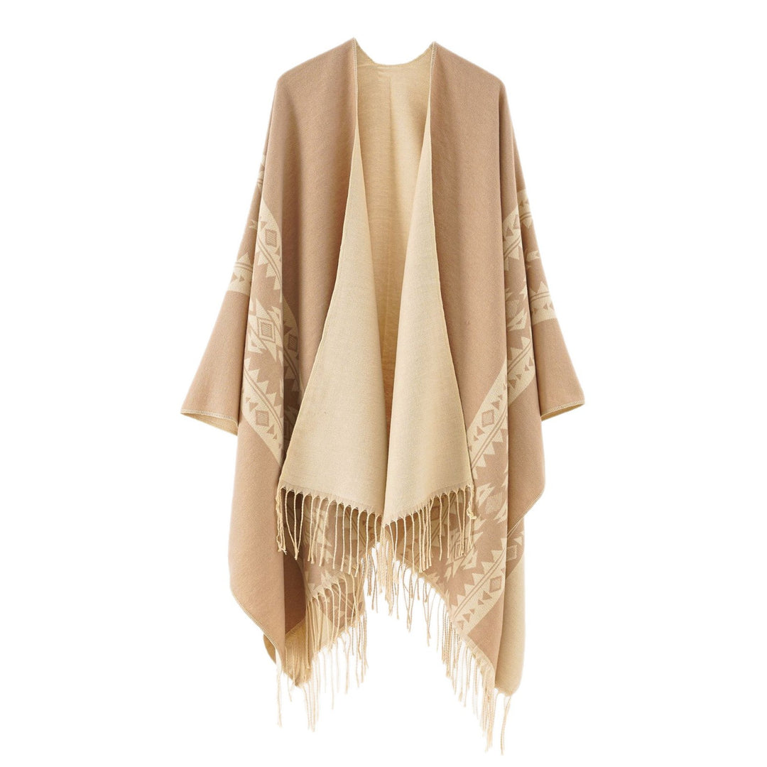 Damen Oversize-Poncho mit Fransen und Jacquardmuster Shop Nory