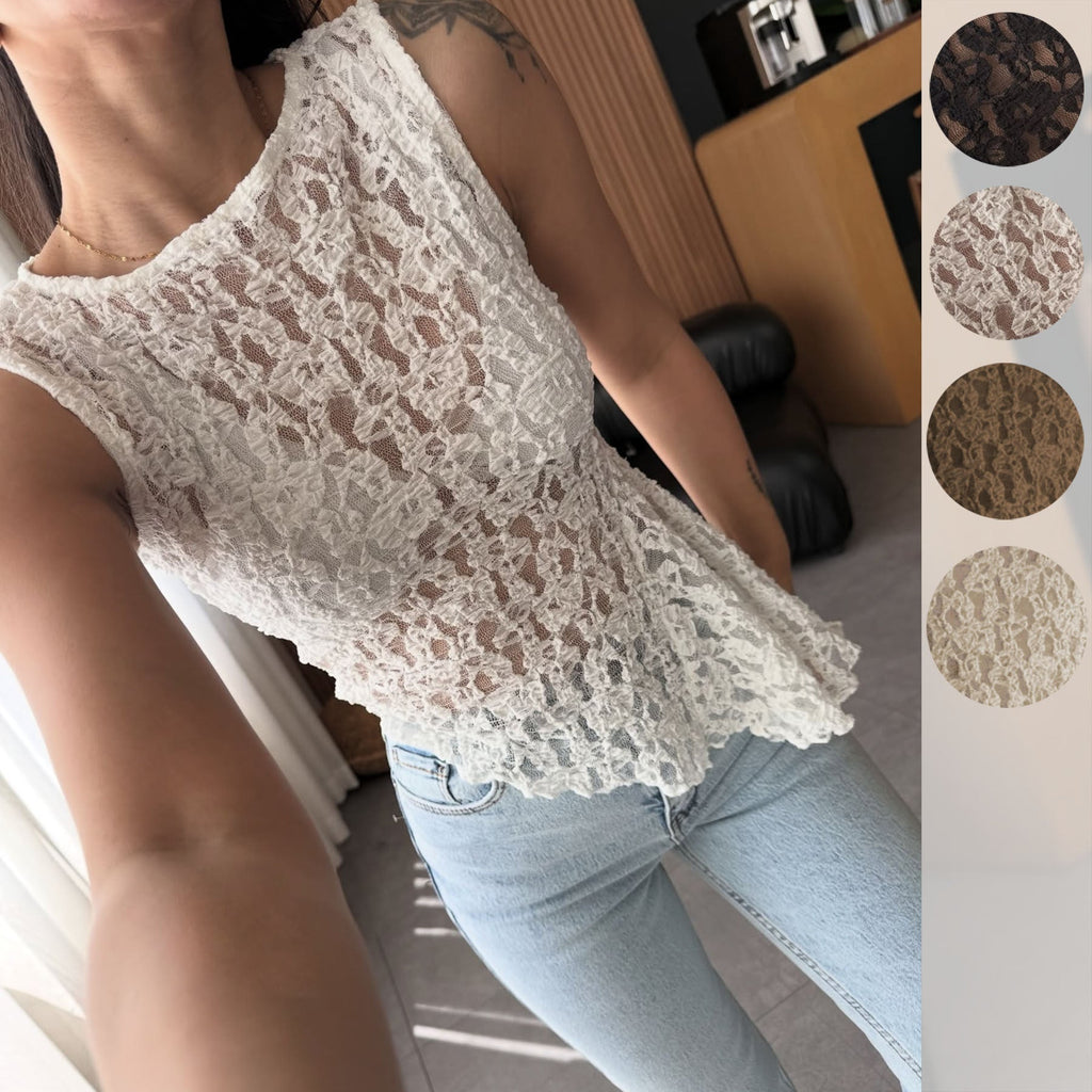 Damen Spitzenoberteil mit femininem Schnitt und floralen Details