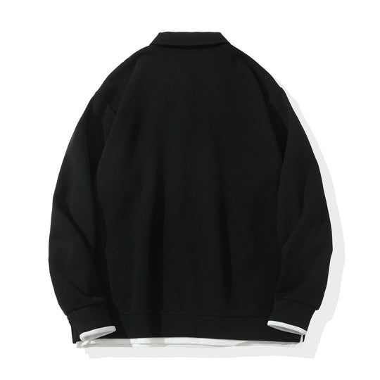 Unisex Oversize-Poloshirt-Sweatshirt mit Halbknopfleiste und Layering-Effekt Shop Nory