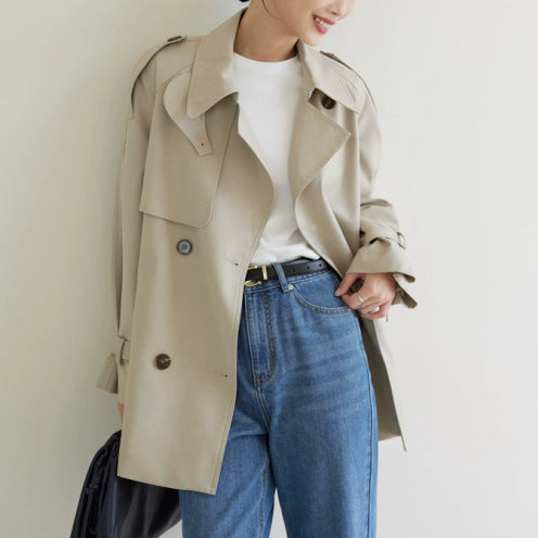 Damen Modische Trenchjacke mit doppeltem Knopfverschluss Shop Nory