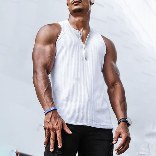 Herren Ärmelloses Sport-Tanktop mit Knopfleiste und atmungsaktivem GewShopnorye