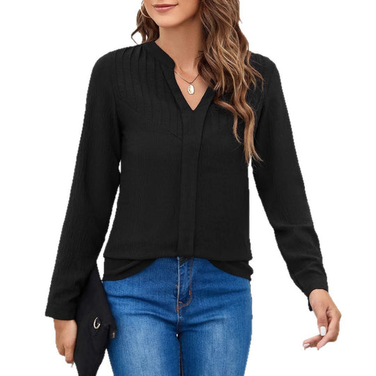 Damen Feine Viskose-Langarmbluse mit Kellerfalten am Oberteil und verdeckter Knopfleiste Shop Nory