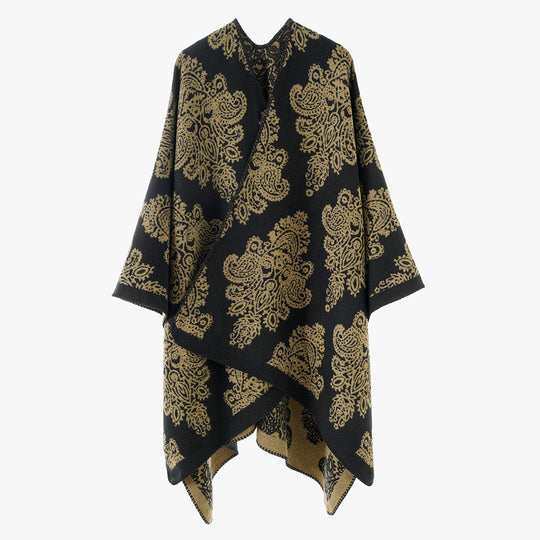 Damen Oversize-Wickelcape mit doppelseitigem Jacquard und asymmetrischem Zipfelsaum Shop Nory