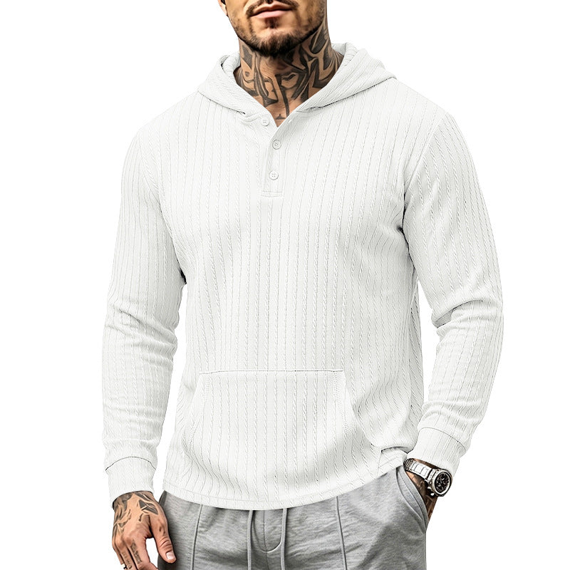 Herren Kapuzen-Henley-Pullover mit Zopfstruktur, Kängurutasche und Rippbündchen Shop Nory