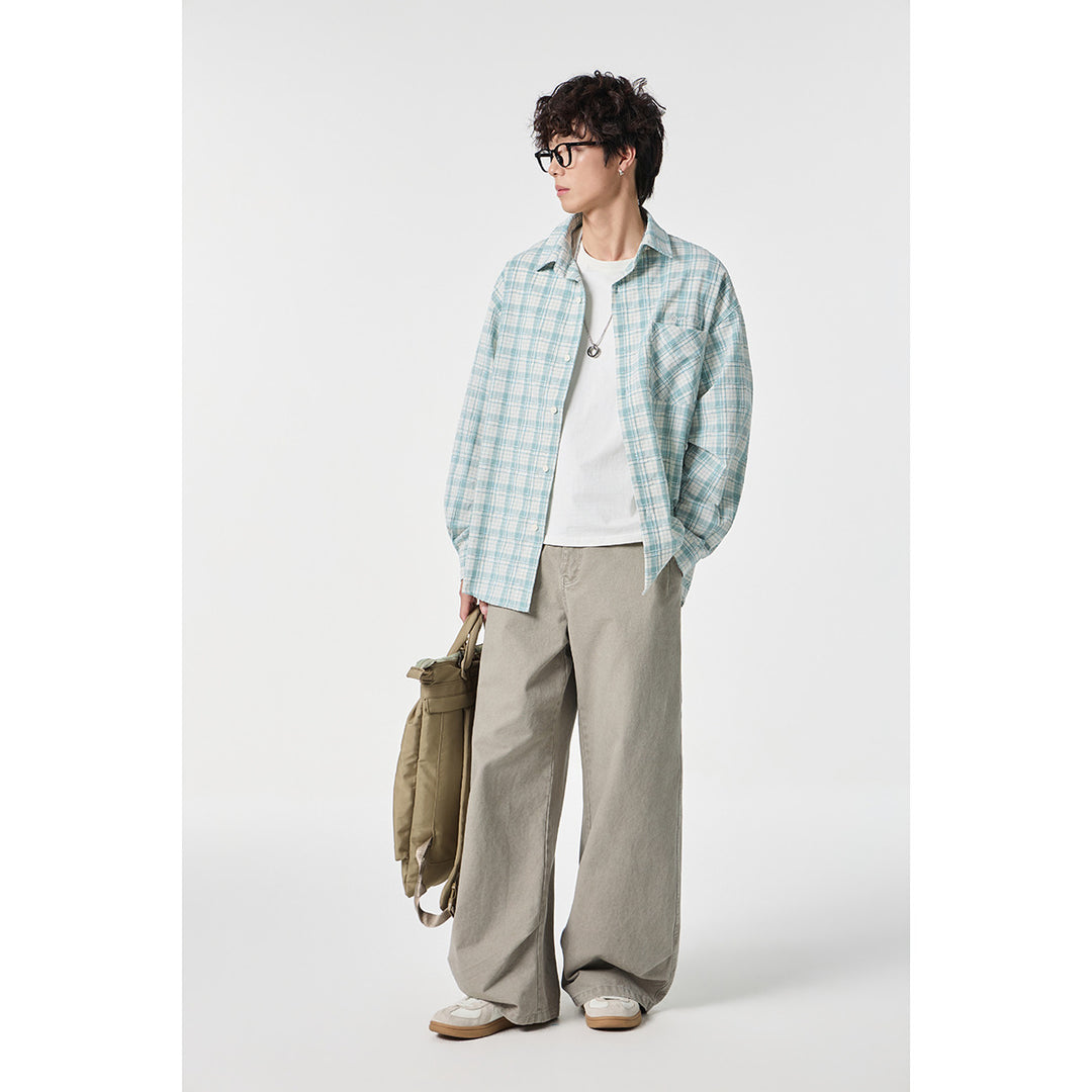 Unisex Oversize Karo-Hemdjacke aus leichter Baumwollmischung mit aufgesetzter Brusttasche Shop Nory