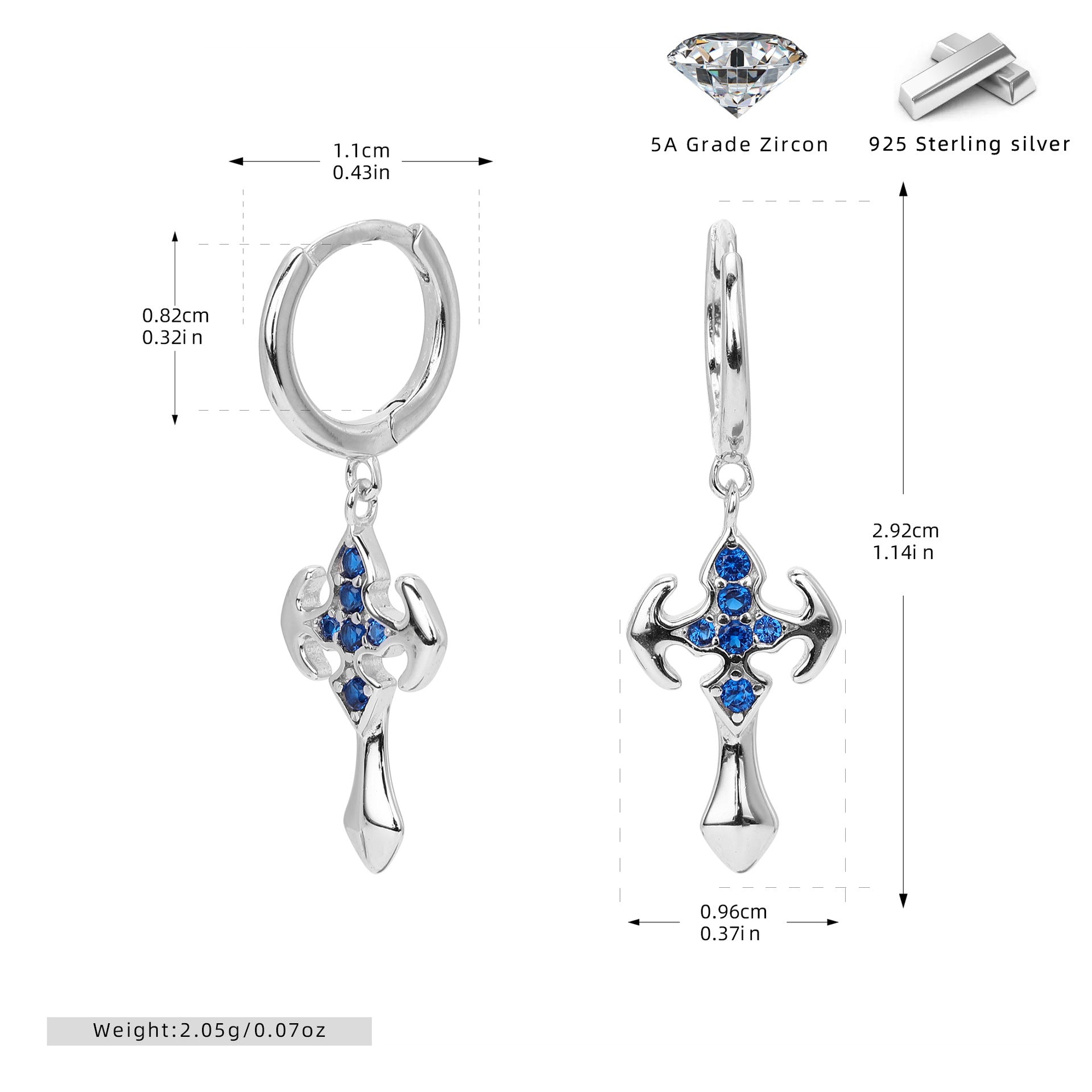 Damen Ohrhänger im stilvollen Kreuzdesign mit Zirkonstein Shop Nory