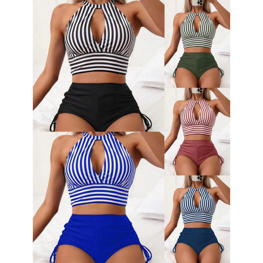 Damen Sport-Bikini-Set mit hochgeschlossenem Oberteil und figurbetonendem Höschen