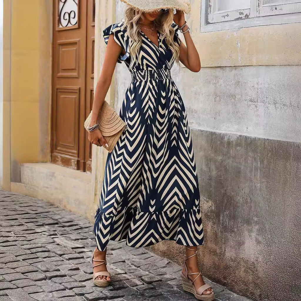 Damen Maxikleid mit V-Ausschnitt und Rüschendetails