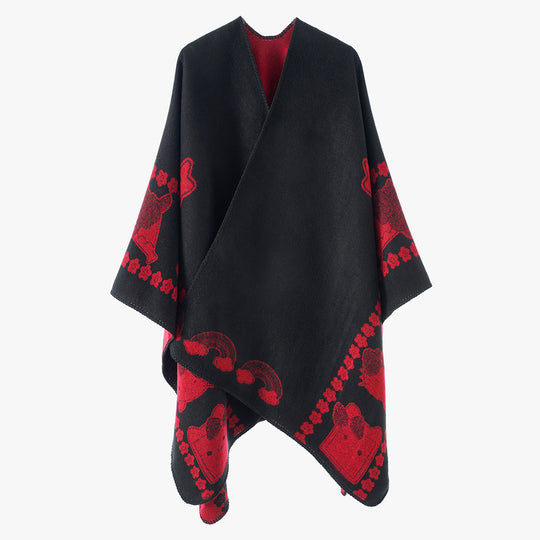Damen Oversize-Poncho mit Jacquard‑Tiermotiv und asymmetrischem Zipfelsaum Shop Nory