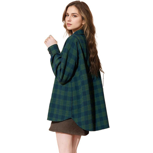 Damen oversized Karo-Hemdjacke mit fallendem Saum und geknöpften Manschetten Shop Nory