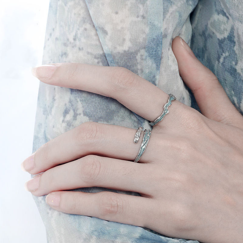 Damen Offener Ring mit wellenförmigem Design und Aquamarin Shop Nory