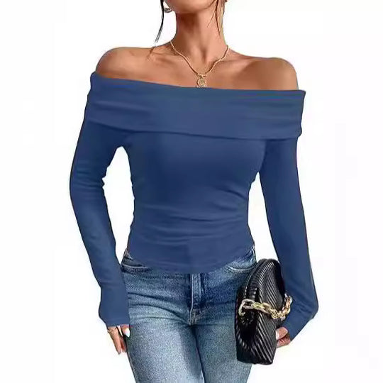 Damen Figurbetontes Schulterfreies Langarm Feinstrickshirt mit Carmenausschnitt Shop Nory