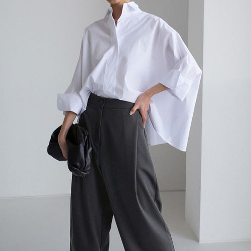 Damen Oversize-PopelinShop Noryluse mit Fledermausärmeln und verdeckter Knopfleiste Shop Nory
