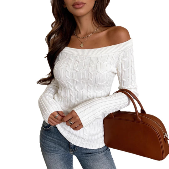 Damen Schulterfreier Zopfstrick‑Pullover mit figurbetonter Silhouette Shop Nory