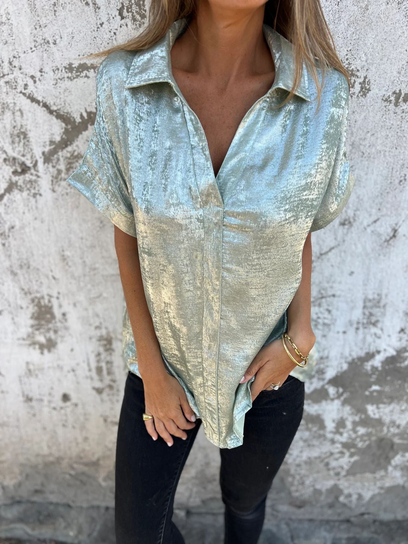 Damen Elegante Satinbluse mit glänzendem Finish und lässigem Schnitt