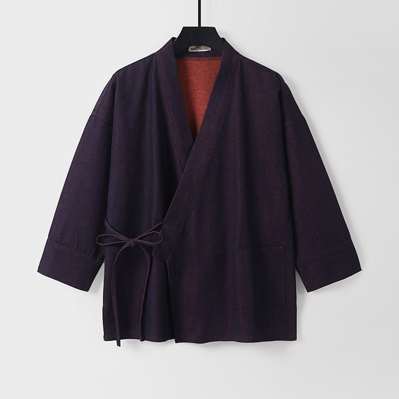 Damen Leichte zweifarbige Kimono-Jacke mit Bindebändern und kontrastiertem Innenfutter Shop Nory