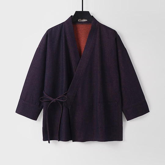 Damen Leichte zweifarbige Kimono-Jacke mit Bindebändern und kontrastiertem Innenfutter Shop Nory