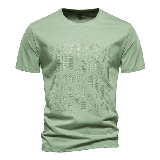 Herren nan Rundhalsshirt aus Baumwollmix mit geometrischer Laserperforation und geradem Schnitt