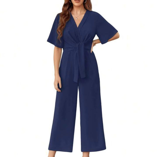 Damen eleganter Jumpsuit mit tiefem V-Ausschnitt und Poncho-Ärmeln