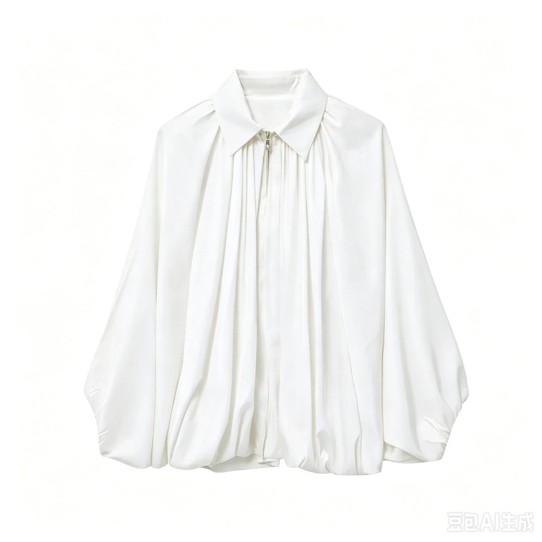 Damen Weite plissierte Cape-Übergangsjacke mit Reißverschluss und ballonförmigem Saum Shop Nory