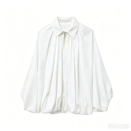 Damen Weite plissierte Cape-Übergangsjacke mit Reißverschluss und ballonförmigem Saum Shop Nory