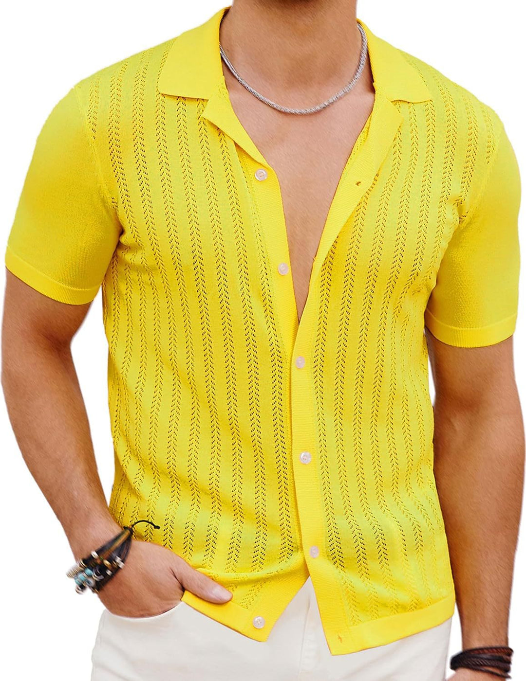 Herren Kurzarm Strickhemd mit strukturiertem Design