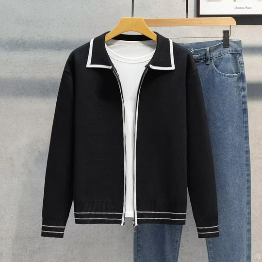 Damen Modische Strickjacke mit Reißverschluss und Kontrastdetails Shop Nory