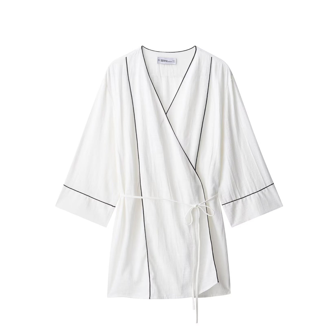 Damen Weite Plisseehose mit hohem Bund, verdeckter Knopfleiste und Kontrastpaspel Shop Nory
