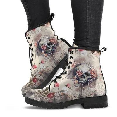 Damen Schnürstiefeletten mit kreativem Totenkopf-Design und robustem Profilsohle