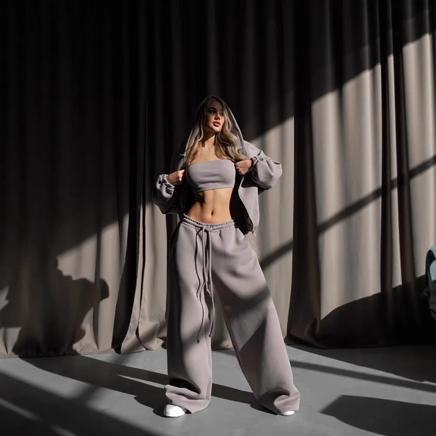 Damen gekürztes Scuba-Hoodie mit oversized Kapuze und elastischer High‑Waist Jogginghose Shop Nory