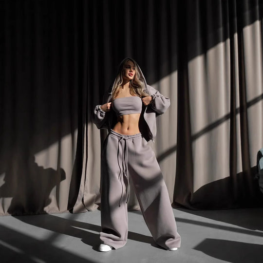 Damen gekürztes Scuba-Hoodie mit oversized Kapuze und elastischer High‑Waist Jogginghose Shop Nory