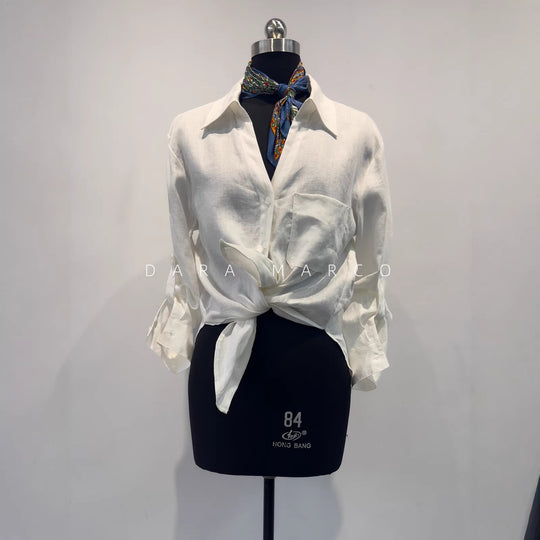 Damen Freizeit Knoten-Front Leinen Hemd Shop Nory