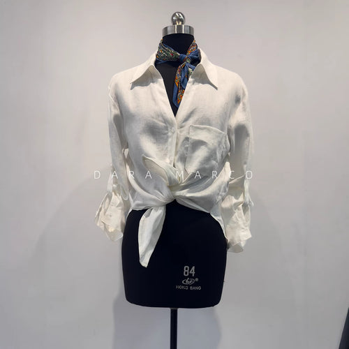 Damen Freizeit Knoten-Front Leinen Hemd Shop Nory