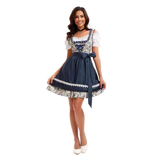Damen nan florales Dirndl-Minikleid mit geraffter Schürze, dekorativer Schnürkorsage und Spitzenärmeln Shop Nory
