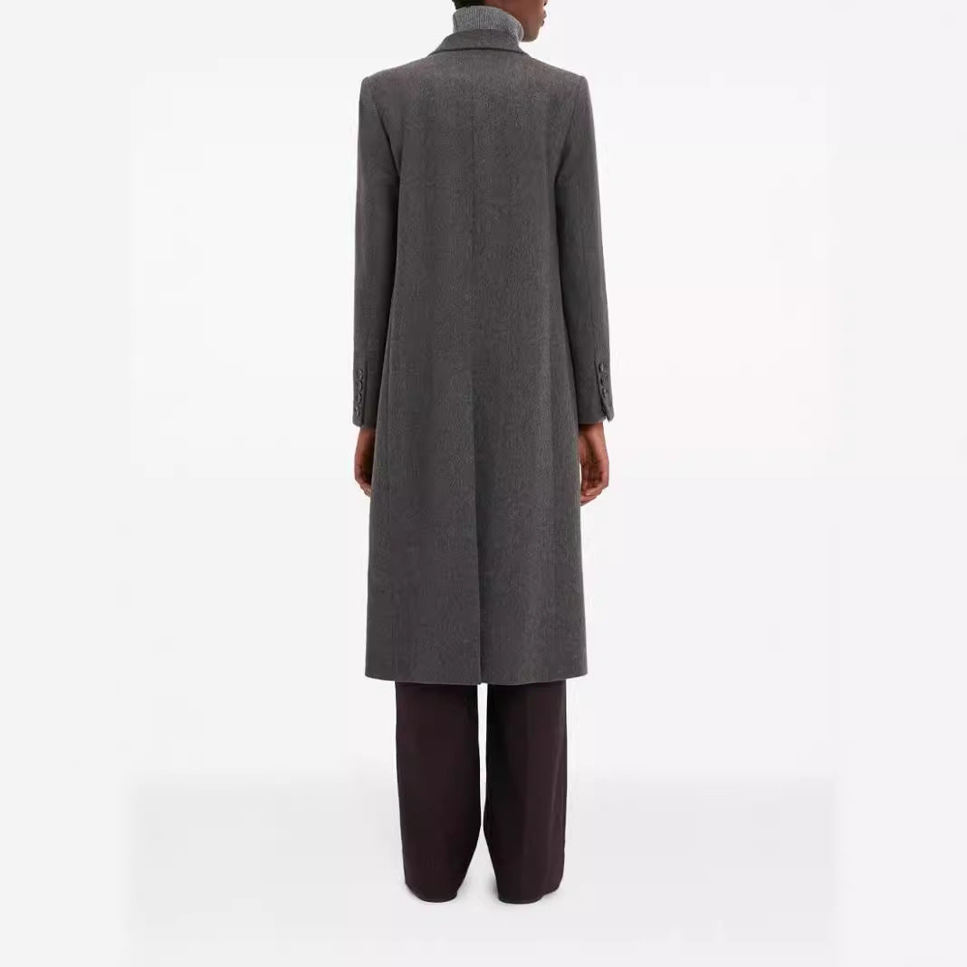 Damen Doppelreihiger Longcoat im Tailoring‑Look mit schmaler Silhouette und markanter Schulter Shop Nory