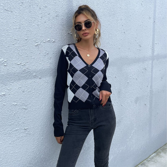 Damen Gemusterter V-Pullover Shop Nory