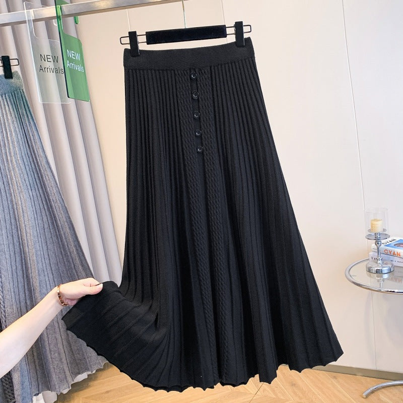 Damen Plissierter Maxirock mit Knopfdetails und feinem Wellenmuster Shop Nory