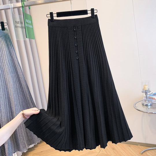 Damen Plissierter Maxirock mit Knopfdetails und feinem Wellenmuster Shop Nory