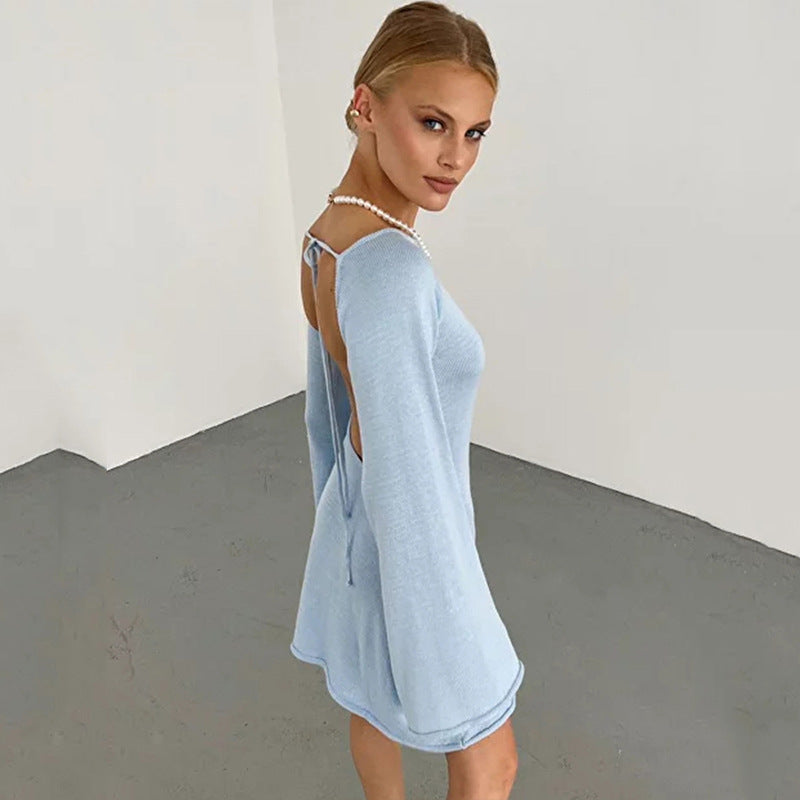 Damen Figurbetontes Feinstrick-Minikleid mit ausgestellten Trompetenärmeln Shop Nory