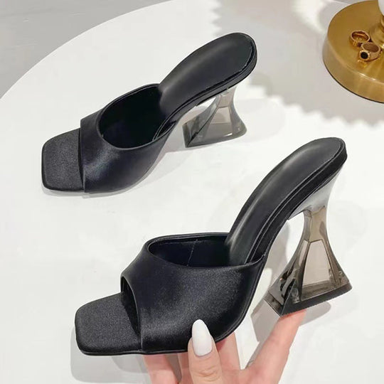 Damen Modische Flip-Flops mit transparentem Blockabsatz