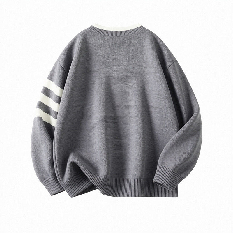 Damen Sportlicher Oversize Pullover mit Knopfleiste und Streifen Shop Nory