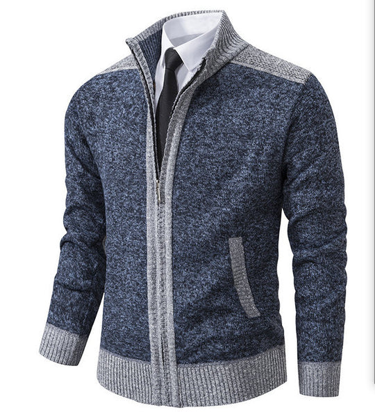 Herren Strick-Zipjacke mit Stehkragen und Kontrastblenden Shop Nory